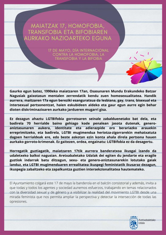 17 de mayo, Día internacional contra la Homofobia, la Transfobia y la Bifobia