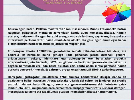 17 de mayo, Día internacional contra la Homofobia, la Transfobia y la Bifobia