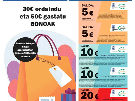 A partir del 24 de noviembre se pondrá en marcha la campaña de bonos para impulsar los comercios de Aretxabaleta