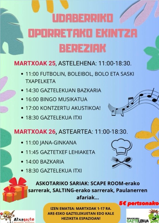 Actividades especiales en el Gazteleku durante las vacaciones de primavera