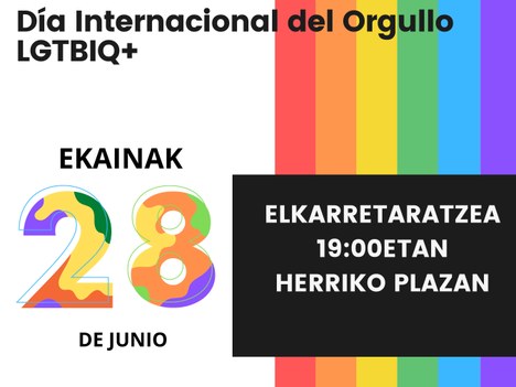 Aretxabaleta se suma hoy al Día Internacional del Orgullo LGTBIQ+ con una concentración