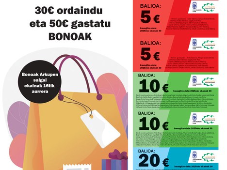 Campaña de bonos para impulsar el comercio de Aretxabaleta arranca el 16 de Junio