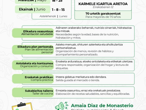 Curso práctico sobre alimentación saludable en Aretxabaleta dentro del proyecto POBA