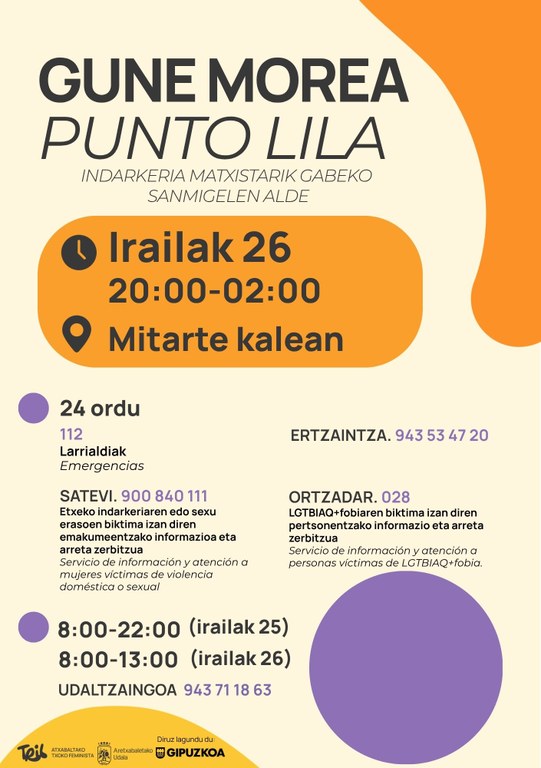 Habrá punto lila en San Migueles el 26 de septiembre