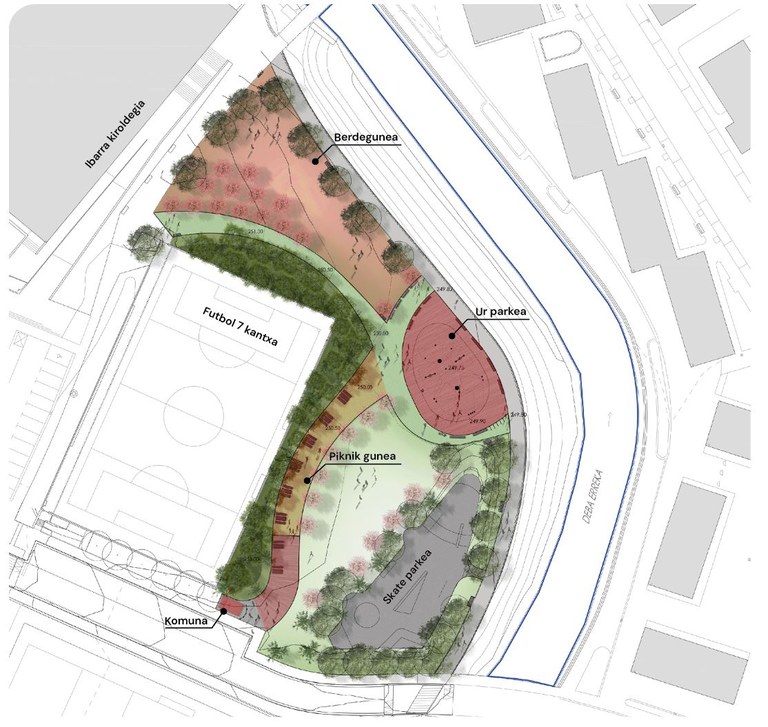 Las obras de la nueva zona de ocio frente al polideportivo Ibarra comienzan el lunes