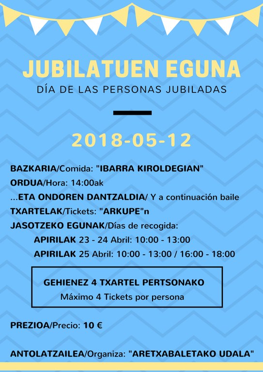 Ya están en venta los tickets para la comida de las personas jubiladas