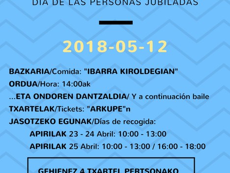 Ya están en venta los tickets para la comida de las personas jubiladas