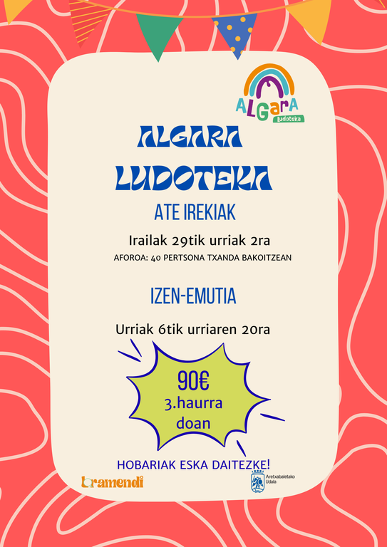 Algara Ludotekak ate irekiak egingo ditu datorren astean