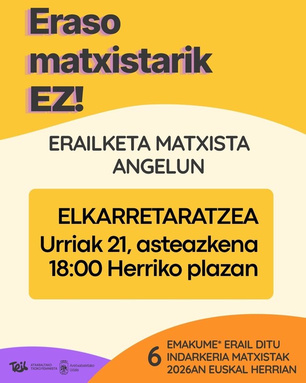 Aretxabaletako Udalak Angeluko erailketa matxista gaitzesten du