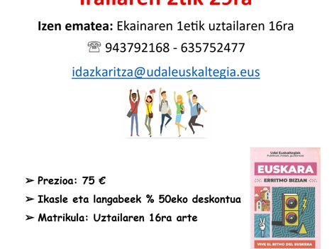 Euskararen C1 mailako azterketa prestatzeko ikastaro trinkoa antolatuko da irailean