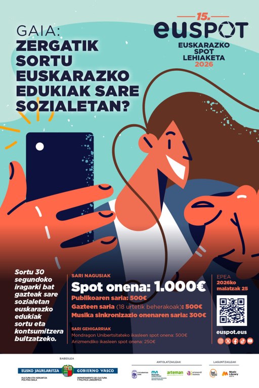Euspot lehiaketaren 15. edizioa aurkeztu dute: euskarazko sormena sare sozialetara eramateko gonbita