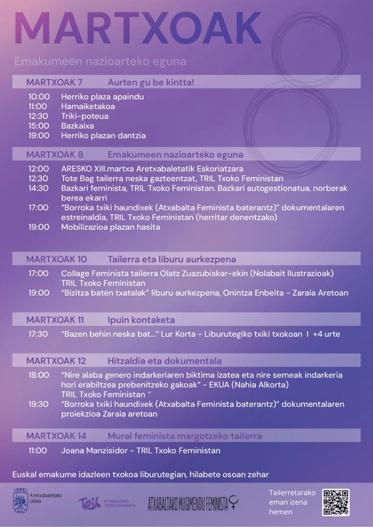 Martxoaren 8a, Emakumeen Nazioarteko Eguna, aldarrikatzeko hainbat aukera Aretxabaletan