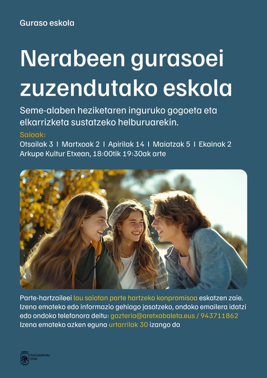 Nerabeen gurasoei zuzendutako guraso eskola abian jarriko du Aretxabaletako Udalak