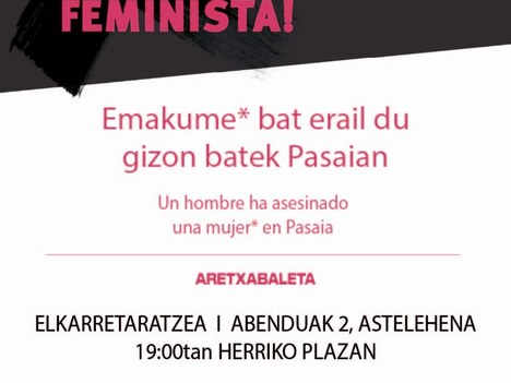 Pasaian gertatutako hilketa matxista gaitzesten du Udalak